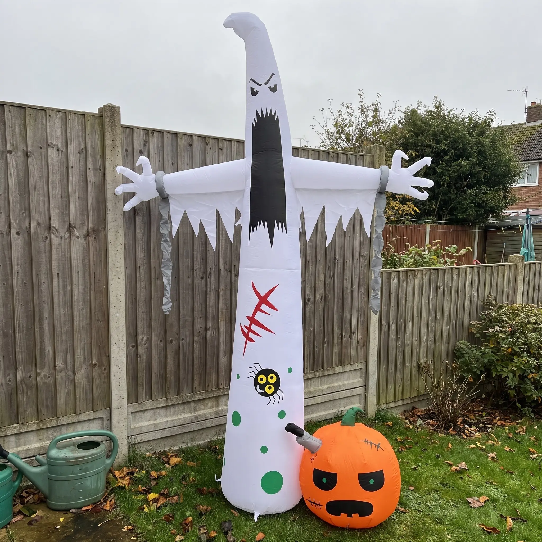 12ft Giant Chained Ghost & Pumpkin Inflatable, Terrifying LED Outdoor Decoration, Halloween Front Yard Decor, Easy Setup