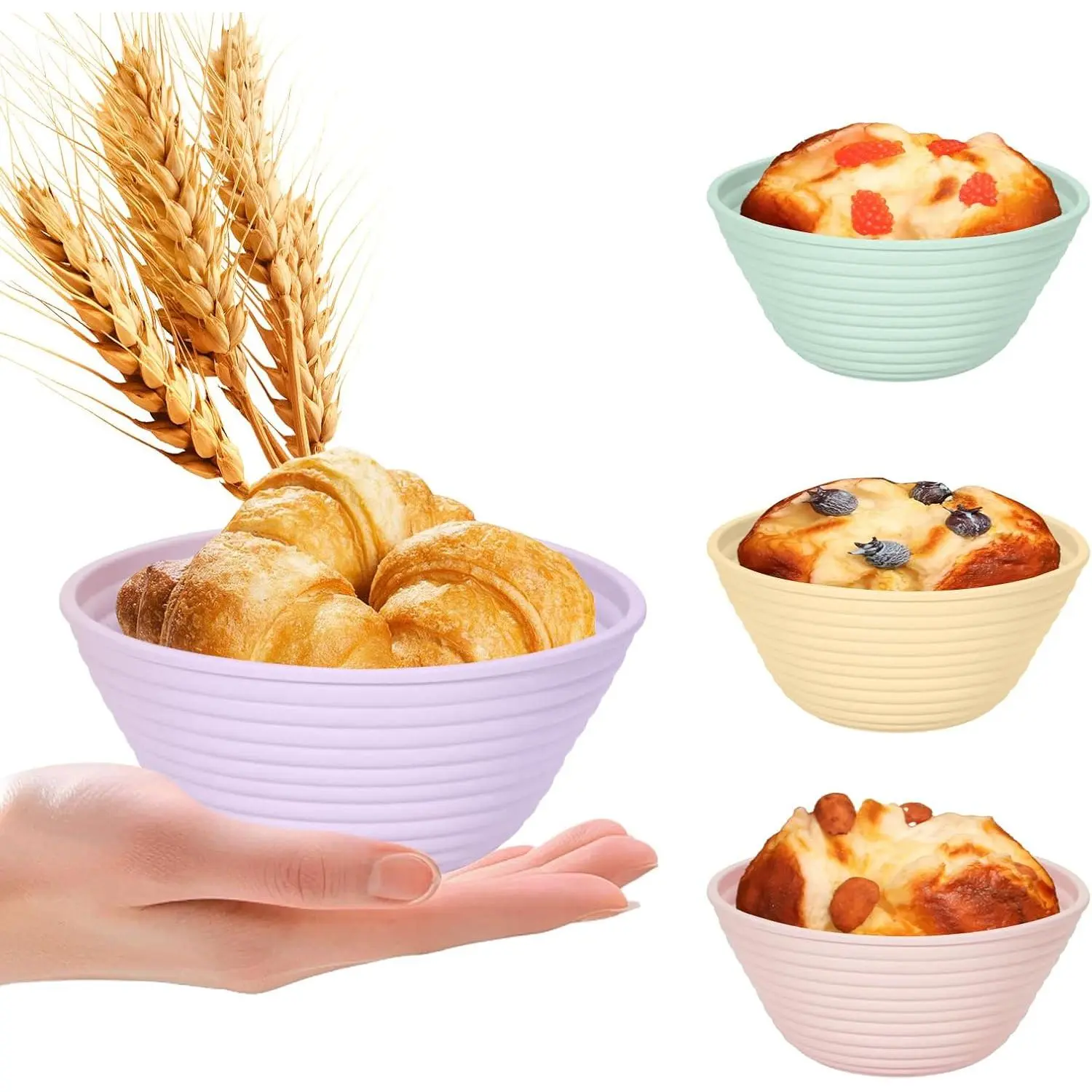 4 count Mini  Banneton Bread Proofing Baskets, 5" Sourdough Banneton Proofing Baskets, Non-Stick Round Dough Proofing Bowl Containers Oven Safe for Various Tastes Bread Making-