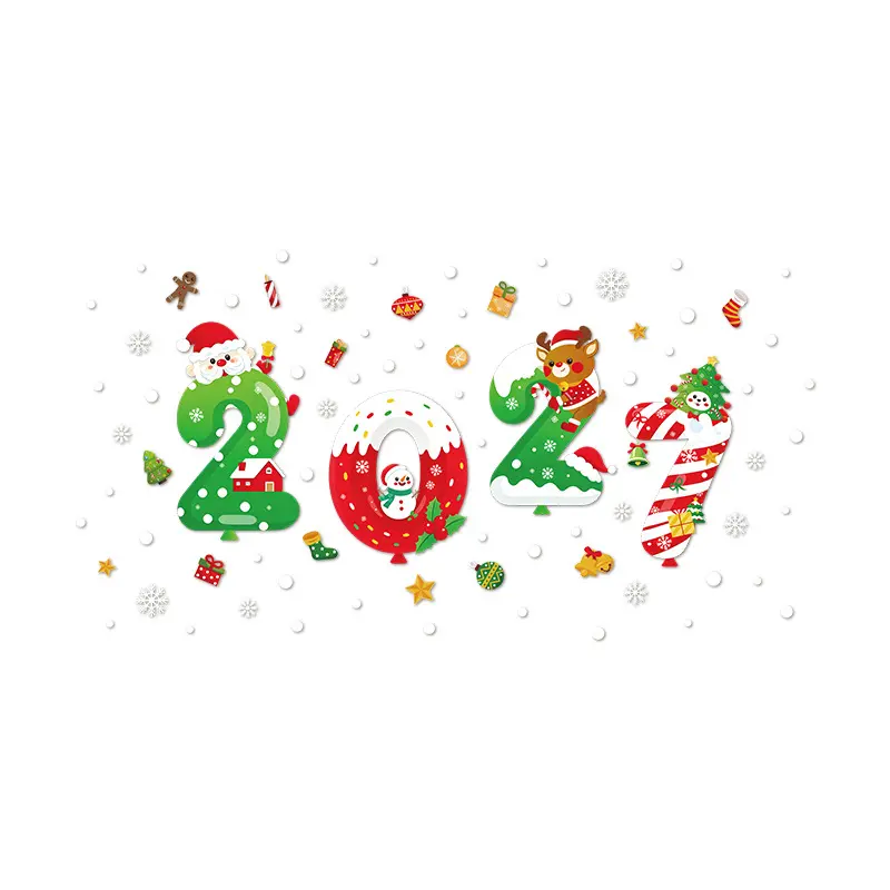 2027 Christmas Static Window Stickers with Santa, Reindeer & Snowflake Patterns, Removable PVC Cling Decals for Glass Window, Shop, Home Indoor Holiday New Year Scene Decorations