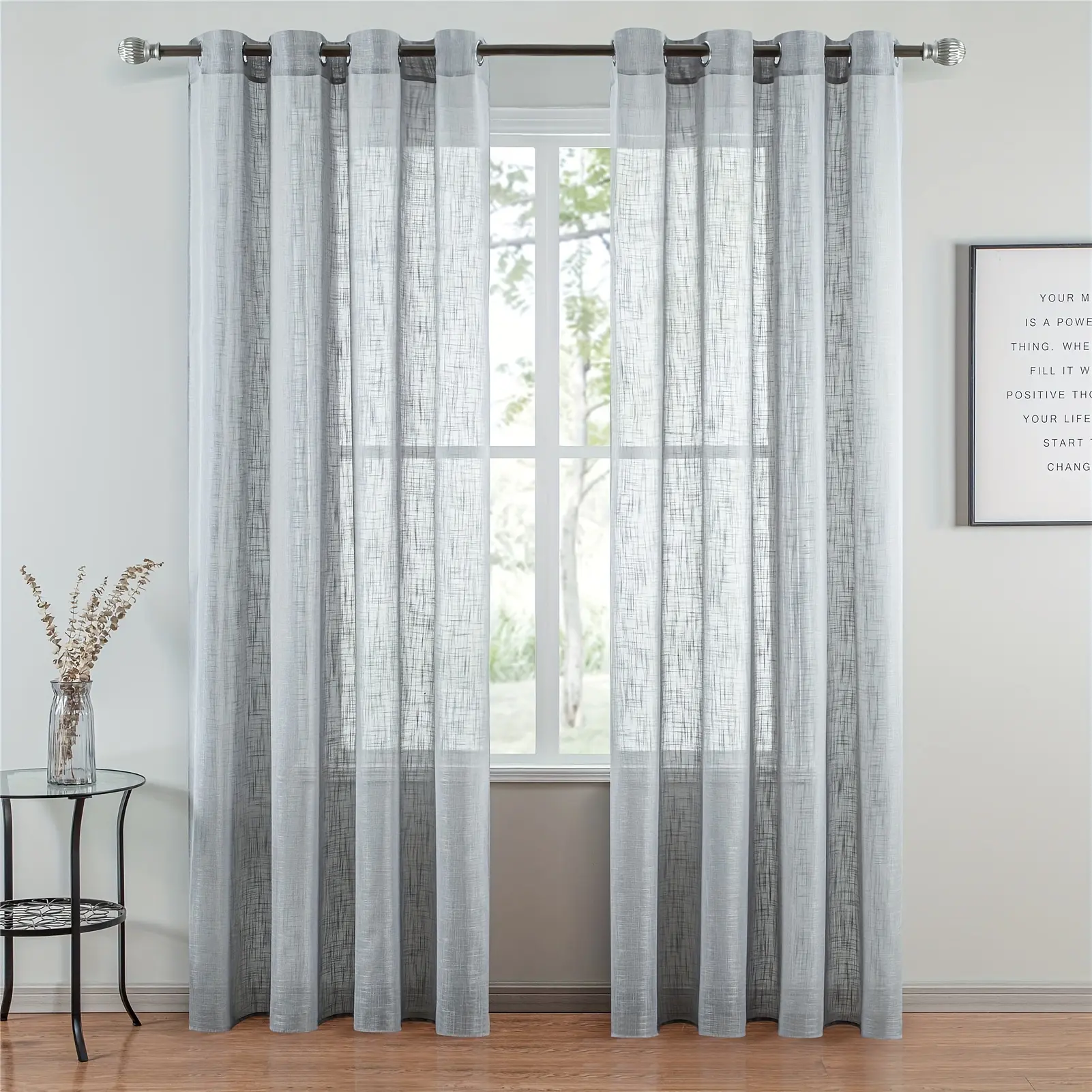 2 Panels Solid Color Semi-Sheer Stripe Curtains - Rustic Style, With Stripes, Grommet Top for Easy Hanging, Perfect for Living Room & Bedroom Decor in White, Light Grey, Light Beige - Machine Washable