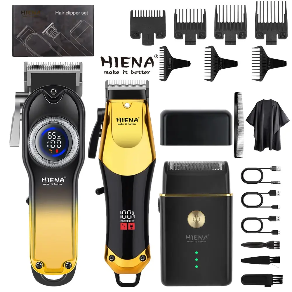 HYN 3Pcs Professional Hair Cutting Set, Gradient LED Display Hair Clippers, Black Gold Edge Detail Trimmer, Blade Beard Trimmer, Perfect Birthday Father’s Day Gift for Boyfriend Men