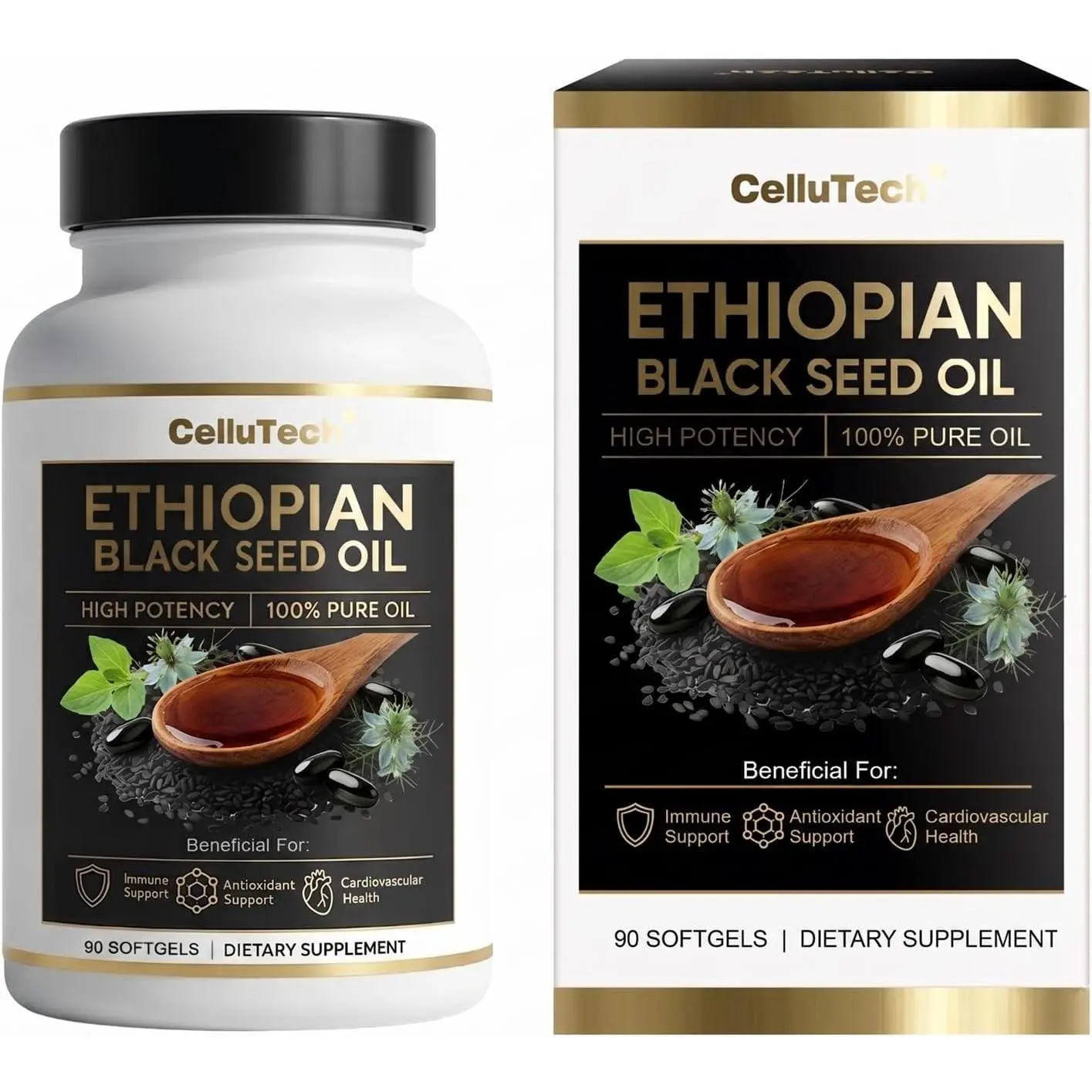 Ethiopian Black Seed Oil Soft Capsules - 90 Count Cold-Pressed Organic Nigella Sativa, Thymoquinone (TQ)-Rich Natural Healthcare Wellness Supplement for Skin Care, Gentle Digestive Comfort, Hair & Nail Care
