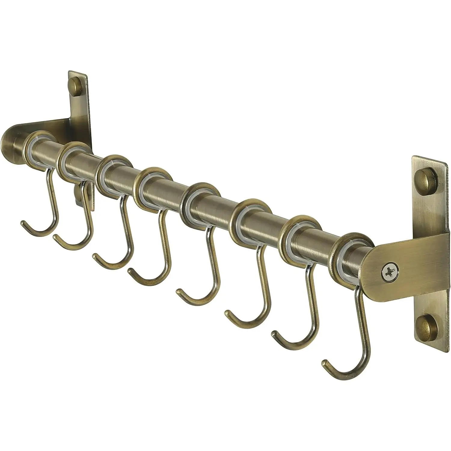 Kitchen Utensil Holder Hanger, Pot and Pan Rack Wall Mount, Kitchen Rail with 8 Hooks for  Cooking Utensils, Mugs, Spoons, Wall Mounted, Stainless Steel, Bronze