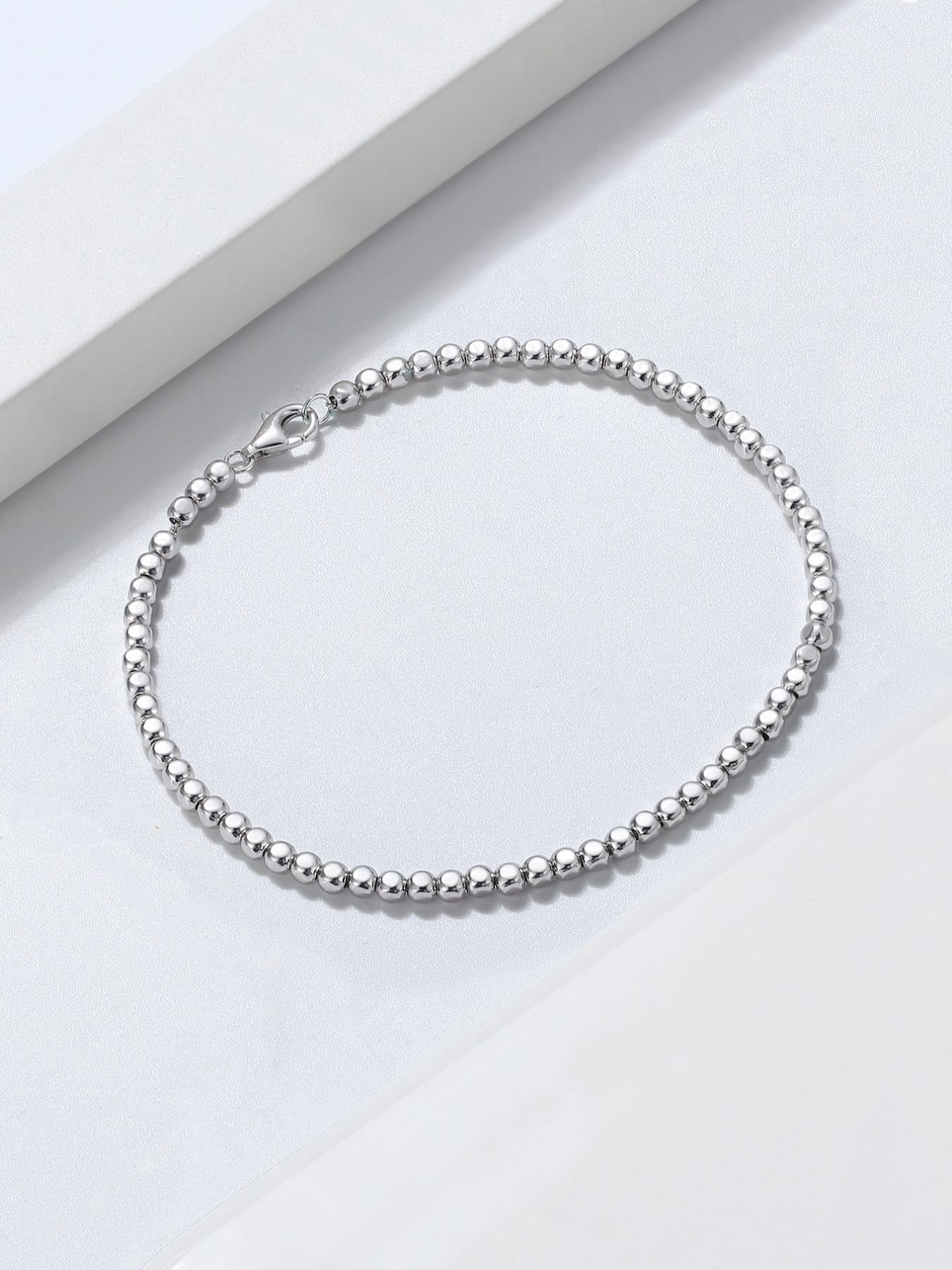925 Sterling Silver Simple  Bead Chain Bracelet, High Quality Fashionable Jewelry for Women & Men, Trendy All-match & Exquisite Jewelry for Birthday Gift