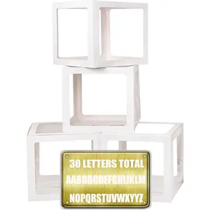 Baby Boxes with 30 PCS Letters, 4 Transparent Balloon boxes for Gender Reveal Birthday Wedding Baby Shower Decorations