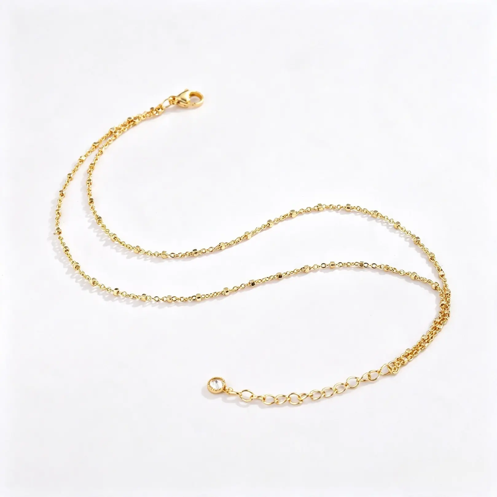 Minimalist Double-Layer Sparkle Beads Anklet - Hypoallergenic Alloy Slim Chain Foot Jewelry, Adjustable Size, Waterproof Finish, Versatile Accessory for Beach Vacation Summer Outfit