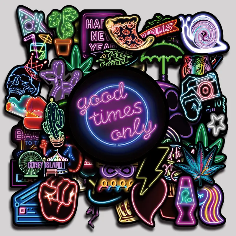 50PCS Neon 1 Aesthetic Vinyl Stickers Pack for Laptop Water Bottle Phone Case Skateboard Journal Scrapbook DIY Decoration