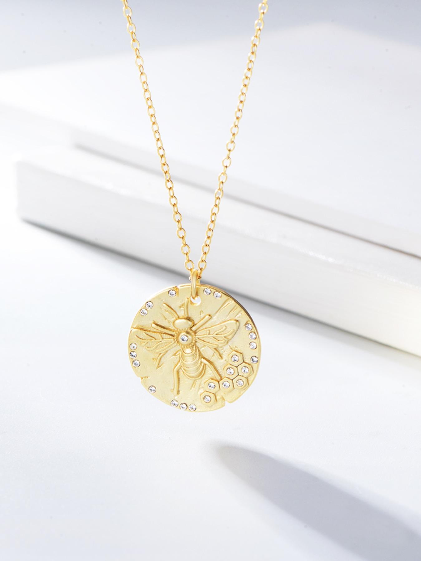 925 Sterling Silver Honey Bee Design Pendant Necklace, Fashion Rhinestone Decor Jewelry for Party, Daily Clothing Decor, Trendy All-match & Exquisite Jewelry for Gift