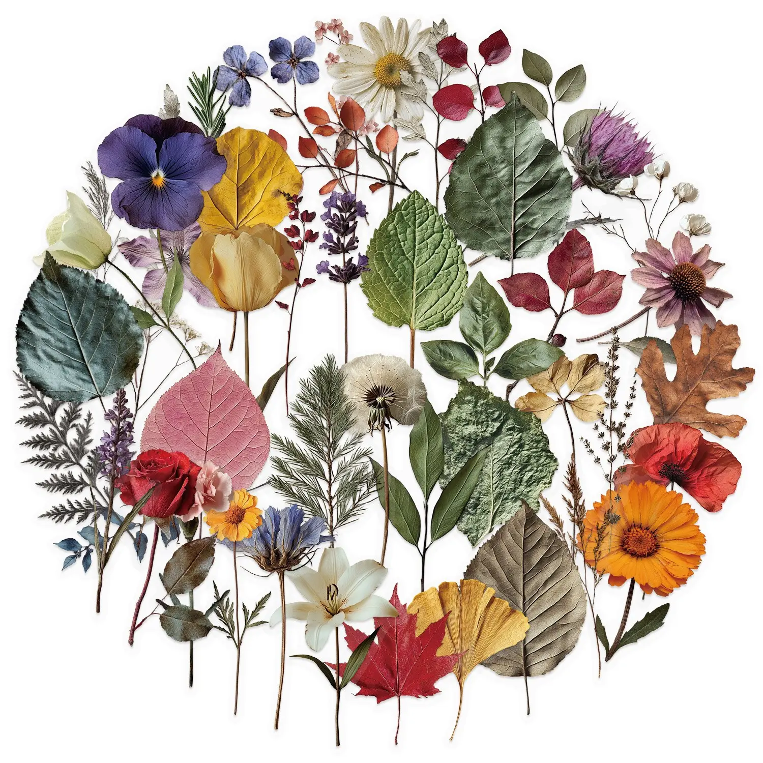 50-Piece Plant Stickers for Scrapbooking, Journaling & Crafting – Realistic Botanical Leaves, Ferns, and Tropical Plants, Self-Adhesive Decorative Stickers