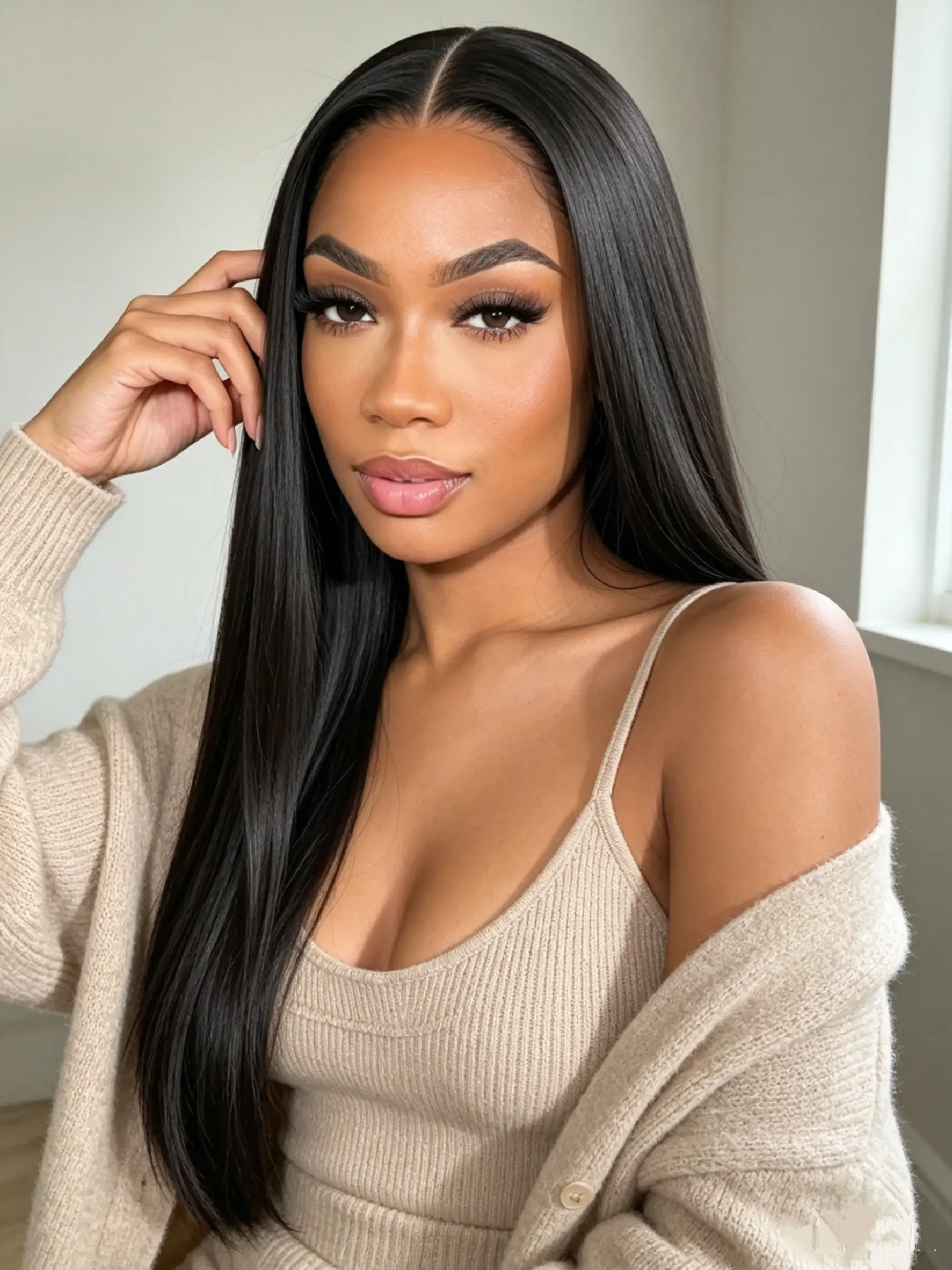 Women 5x5 Glueless Straight Lace Front Human Hair Wig, Lace Front Wigs, Pre Plucked Pre Cut Beginner Put And Go Wig 180% Density HD Lace Closure, Baby Hair Pre-Bleached Knots 3 Seconds Easy No Glue Wear