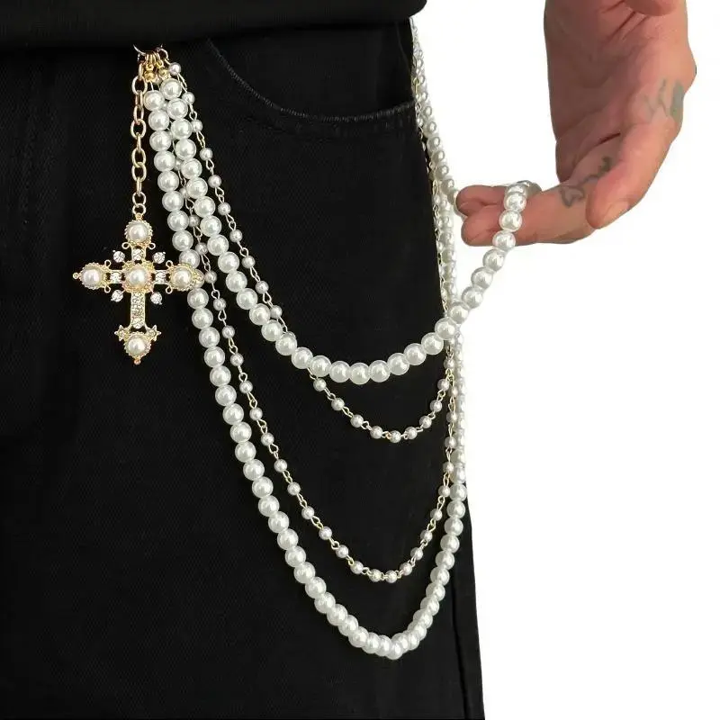 Vintage Multi-Layer Cross Waist Chain, Unisex Hip Hop Punk Metal Chain, Versatile Wallet Key Belt Denim Chain Fashion Accessory for Men Women Streetwear