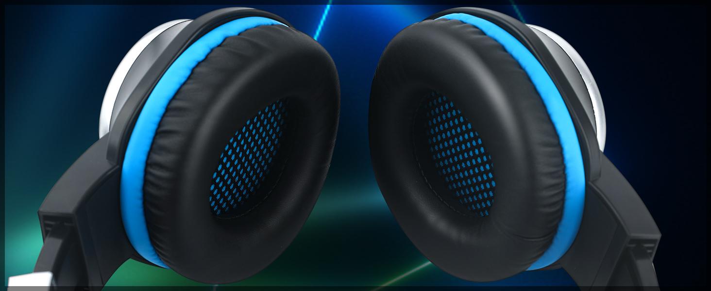 STANDARD GOODS 3C9-PHP017  Gaming Headset for PS4, Xbox One, PC, PS5, Laptop, Mac, Nintendo Switch, 3.5MM Noise Cancelling Over Ear Headphones with Mic, Bass Surround, Soft Memory Earmuffs (New Blue)