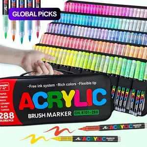Guangna 8101 Acrylic Paint Markers 240/288 Colors, Large Capacity Soft Tip Liquid Type, Visible Ink No Press Needed, Student Creative DIY Art Brushes, Art Supplies, Art Materials, Art Marker Set #GLOBAL PICKS