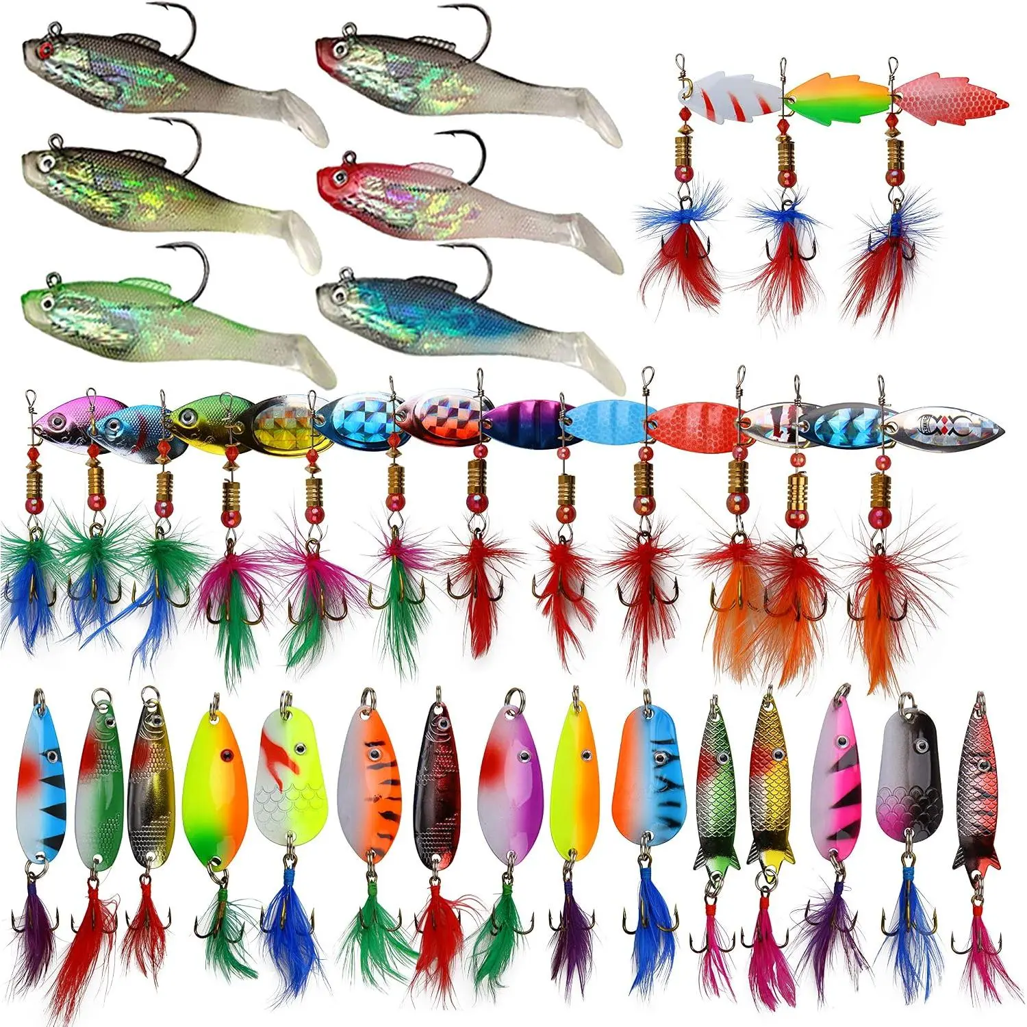 Rooster  Tail Fishing Lures Kit Spinner Baits Trout Lures Spoon Lures Bass Lures Hard  Bass Lures Crankbaits for Bass Pike Trout Salmon Crappie Walleye Fishing