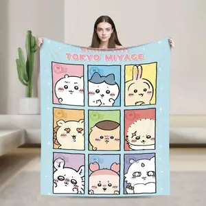 Chiikawa Momonga Flannel Throw Blanket Soft Velvet Anime Blanket for Bed Travel Sofa Cozy Gift Outdoor Cold Weather