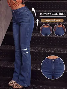 Women's Fitted Flare Jeans, Fashionable Trendy Style, Perfect for Casual Outings, Comfortable, Stylish and Compression Fit, All-Season Wear
