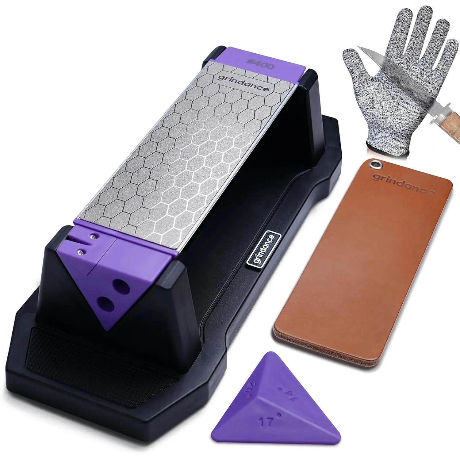 3-Sided 400/1000/8000 Grit Sharpening Whetstone Kit| Angle Guide, Non-Slip Base, Strop, Protective Glove Included, Knife Sharpener for/Hunting/
