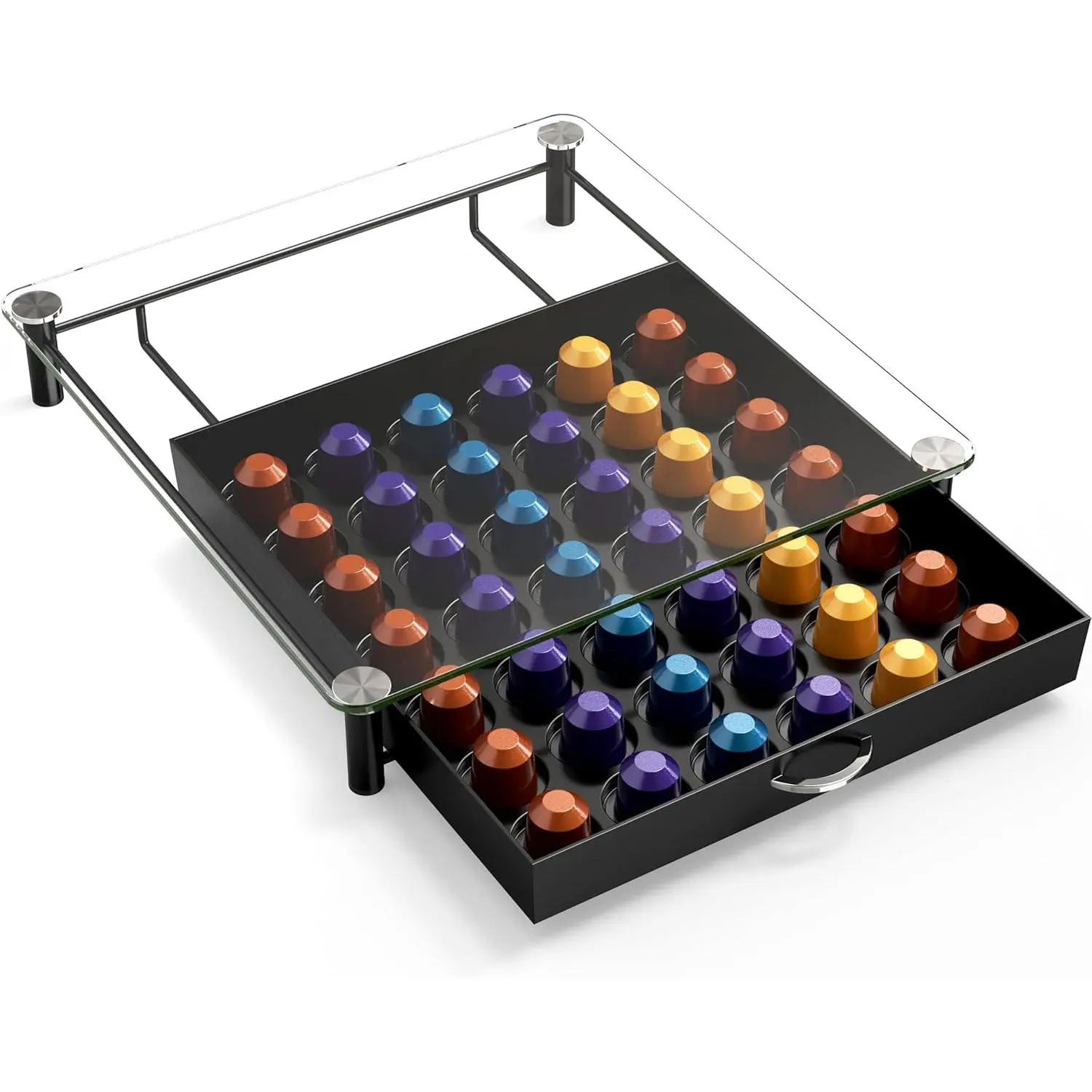 Tempered Glass Coffee Pod Drawer Compatible with Nespresso Original Line, 42 Capsules