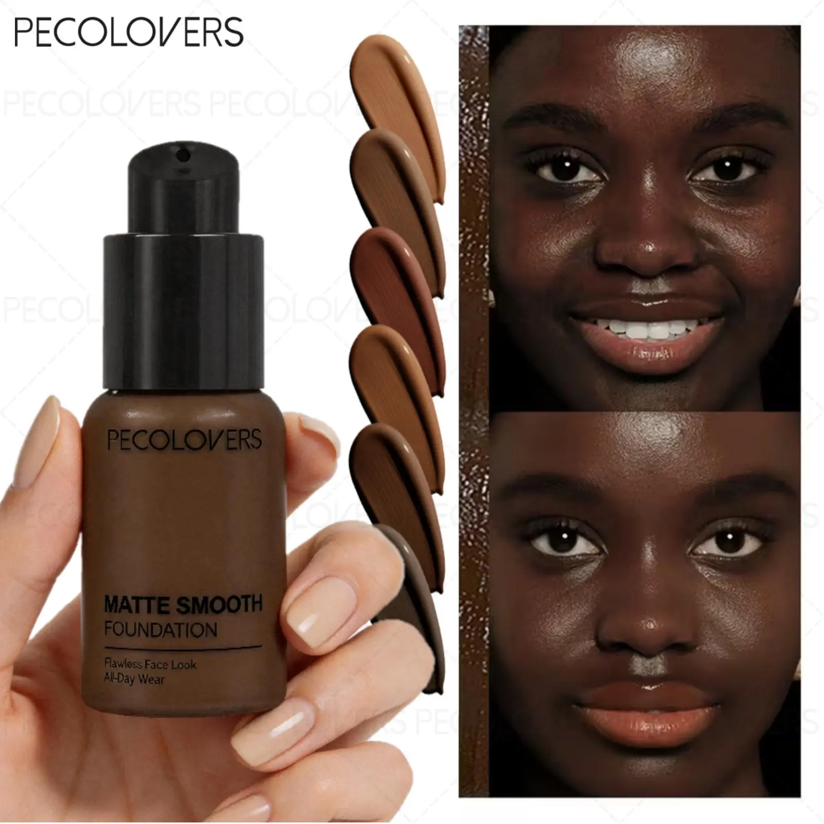 1PC Full Coverage Liquid Foundation, Waterproof, Light Texture, Women'S Liquid Foundation, Natural, Facial Makeup, Long-Lasting Colors