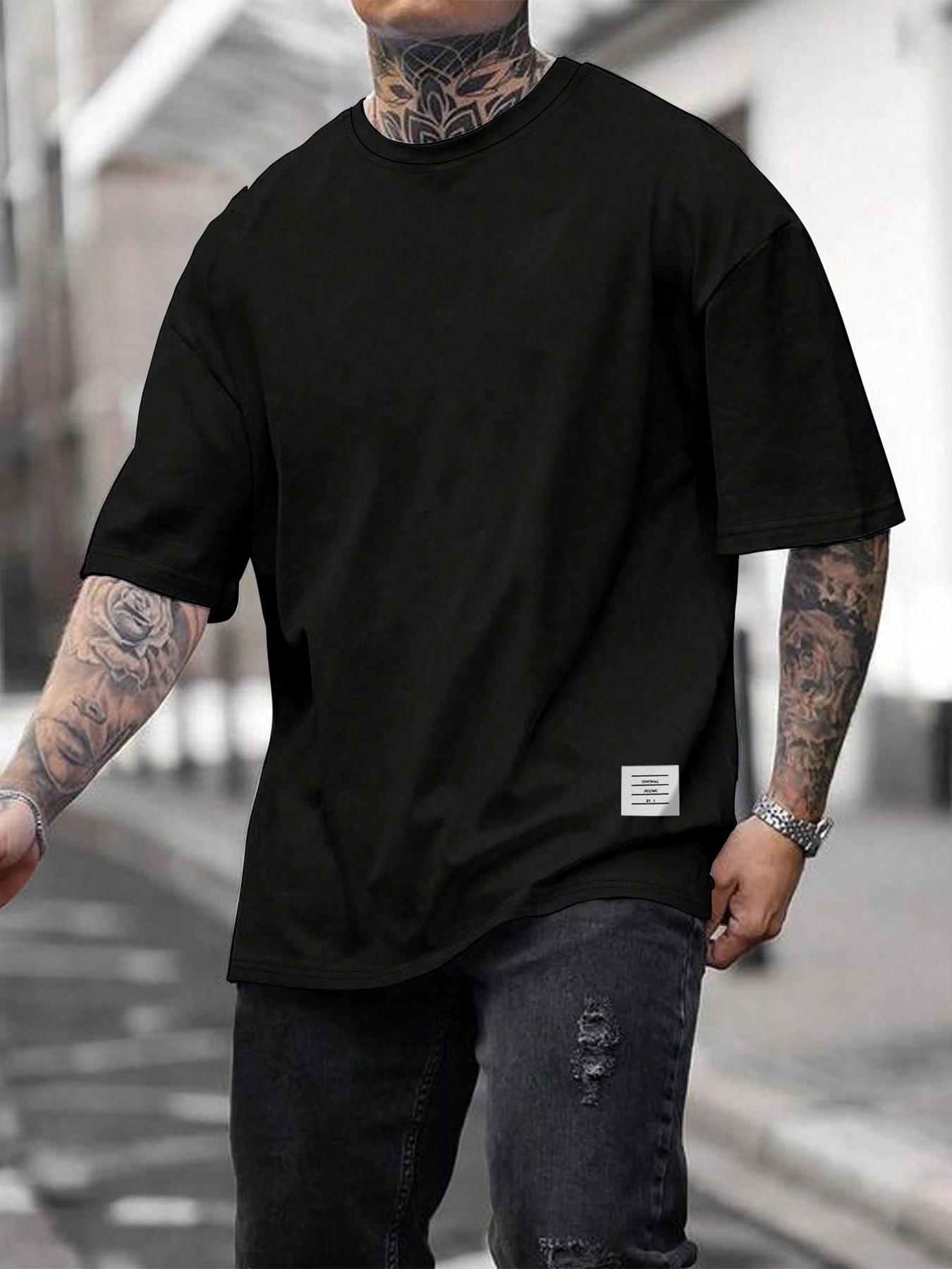 Men's Solid Short Sleeve Tee, Loose Casual Comfy Round Neck T-shirt for Summer, Fashion Men's Top for Daily Wear, Tropical