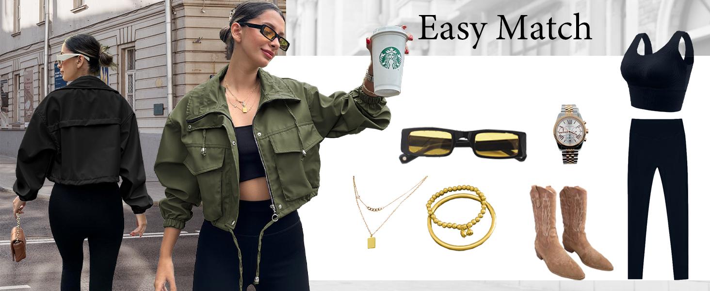 Imily Bela Womens Cropped Jacket Zip Up Lightweight Oversized Utility Anorak Coat with Pockets Imily Bela Womens Cropped Jacket Zip Up Lightweight Oversized Utility Anorak Coat with Pockets