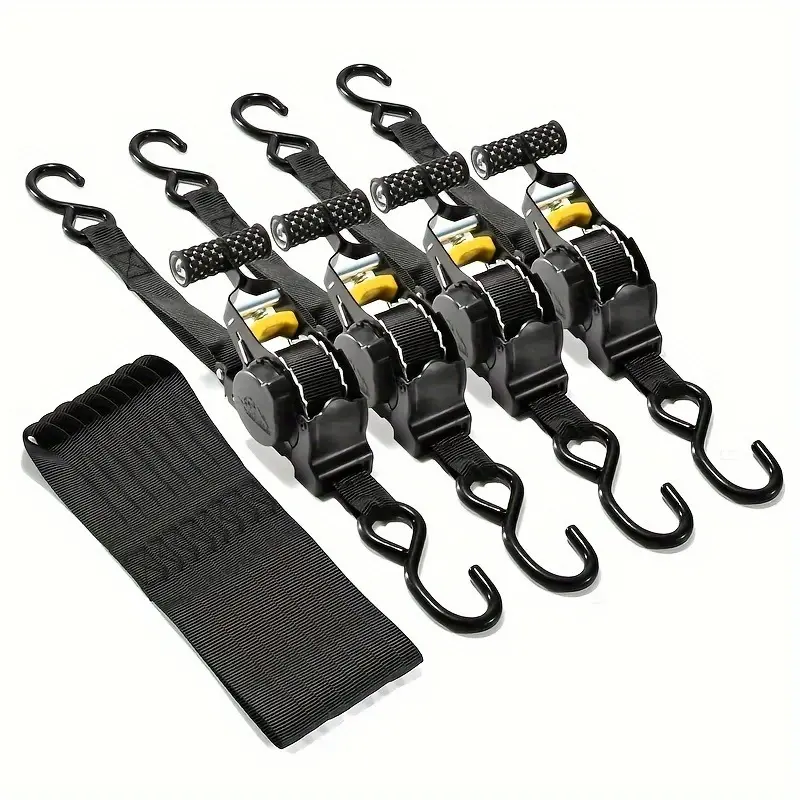 2/4 Pack Adjustable Ratchet Tie Down Straps, Ratcheting Straps, S Hook Cargo Strap, 3m Extendable, for Motorcycle, Truck, Trailer, Luggage Transport