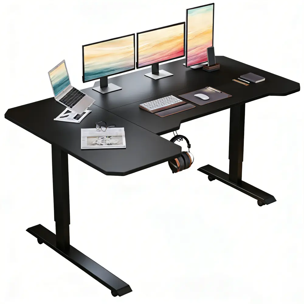 L-Shaped Corner Standing Desk  59" Height Adjustable Electric Standing Desk, Sit and Stand Up Computer Desk For Home Office