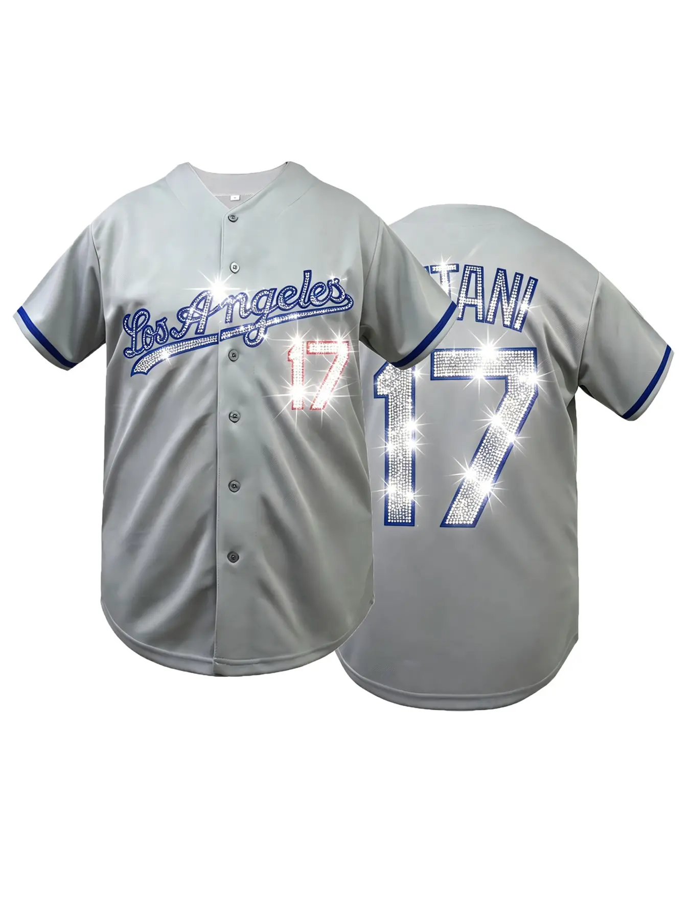 💎Unisex LA 17 Bling Baseball Jersey | Rhinestone Sparkle Short Sleeve | Casual Fan Wear | Embroidered Jerseys