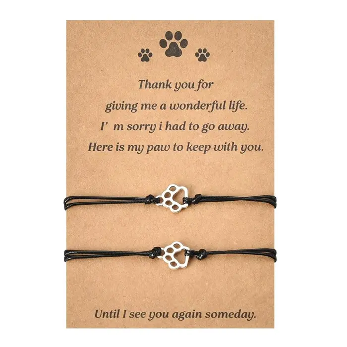 Pet Loss Memorial Bracelet Set for 2 - Sympathy Paw Print Bracelets, Remembrance Gifts for Dog & Cat Lovers