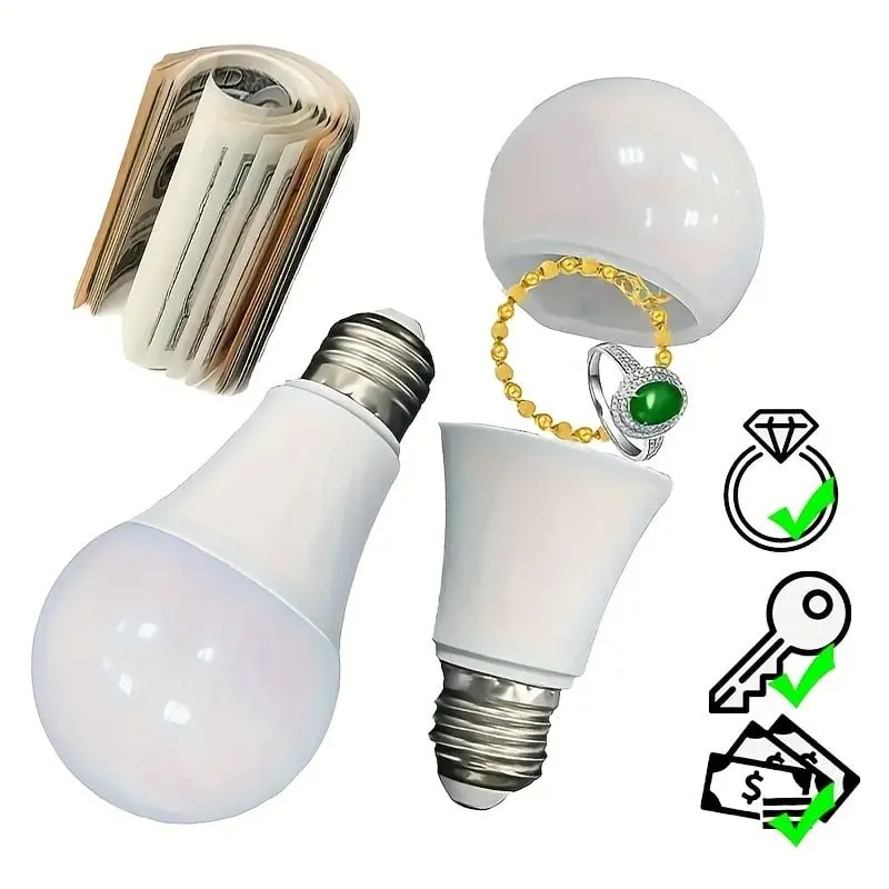 Light Bulb Diversion Safe, Hidden Storage Container, Disguised Piggy Bank, Secret Stash Box for Cash, Jewelry, Keys, Home Security