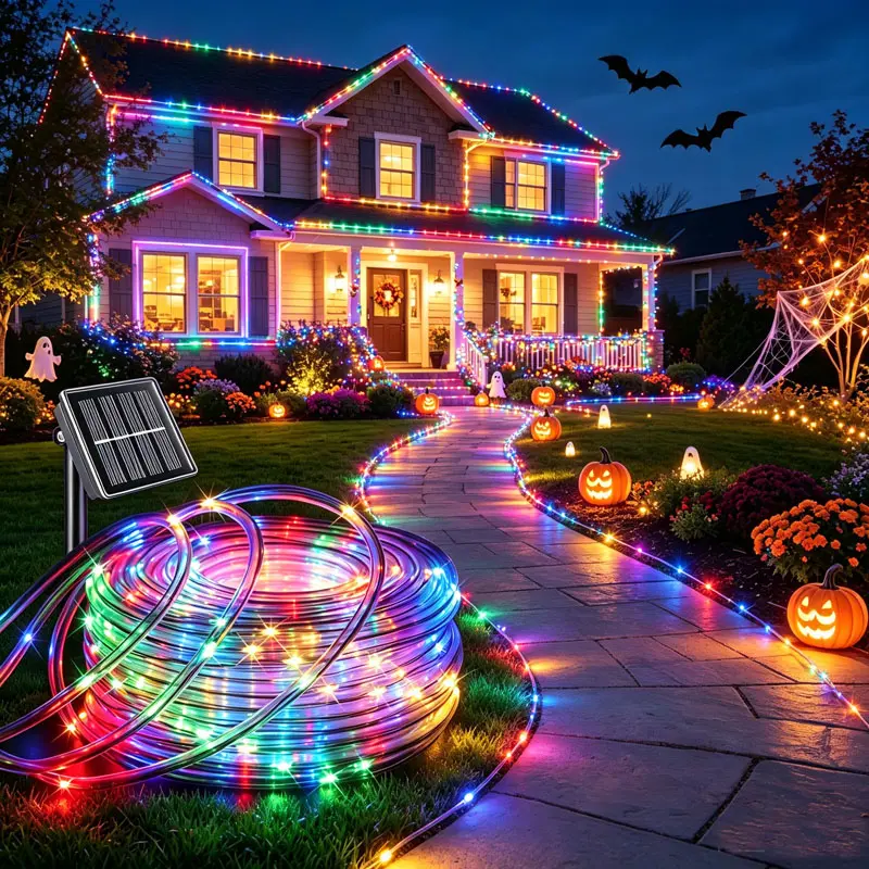 100 LED Solar Rope Lights Outdoor, Multicolor Tube Lights 33FT IP65 Waterproof, 8 Modes, PVC Tube, Outdoor, Trampoline Lights For Fence Walkway Path Trampoline Christmas Decoration