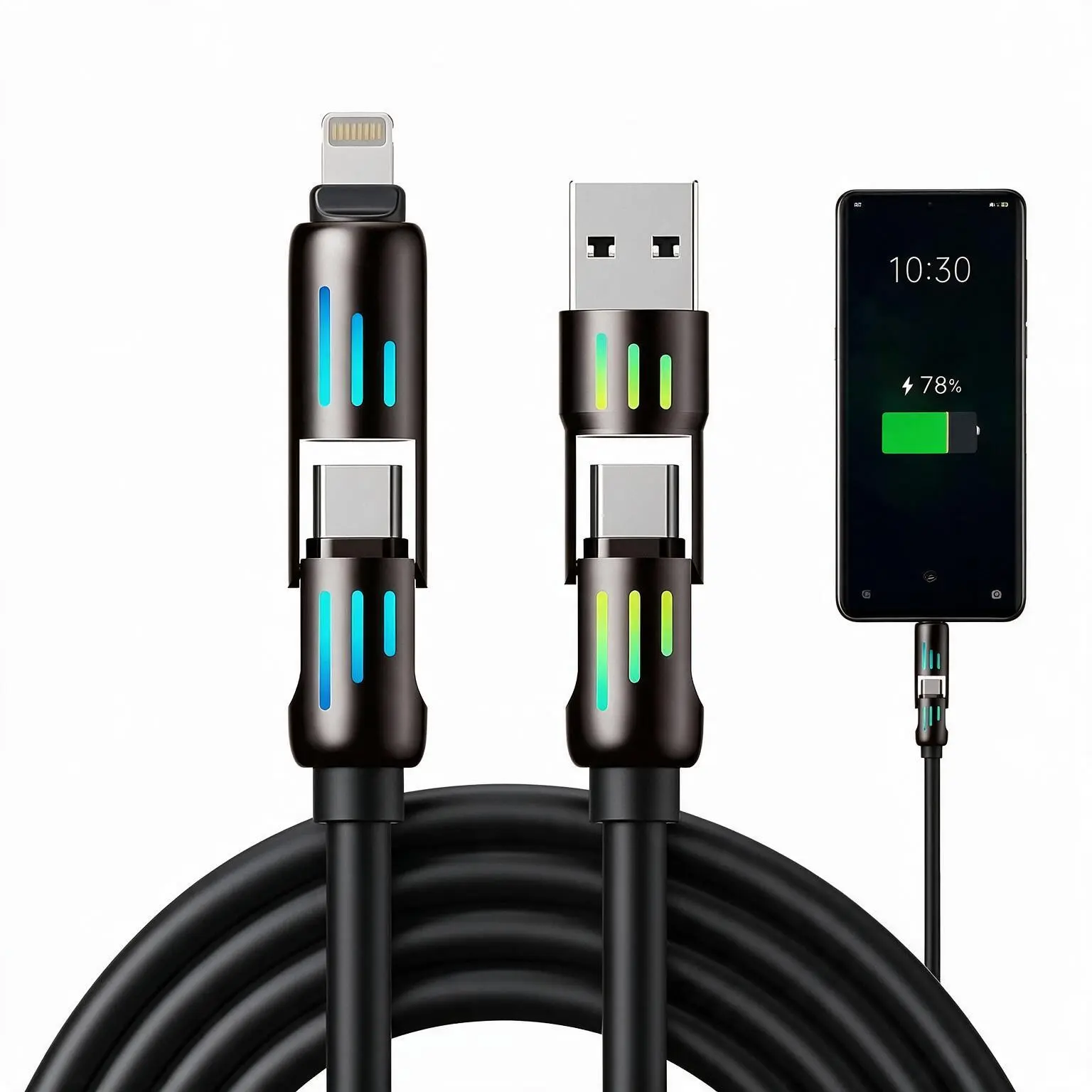 2-Pack 1M Multi Charging Cable - USB to Lightning, USB-C/Type-C Dual-Port Replacement Wire for Daily Smartphone Devices
