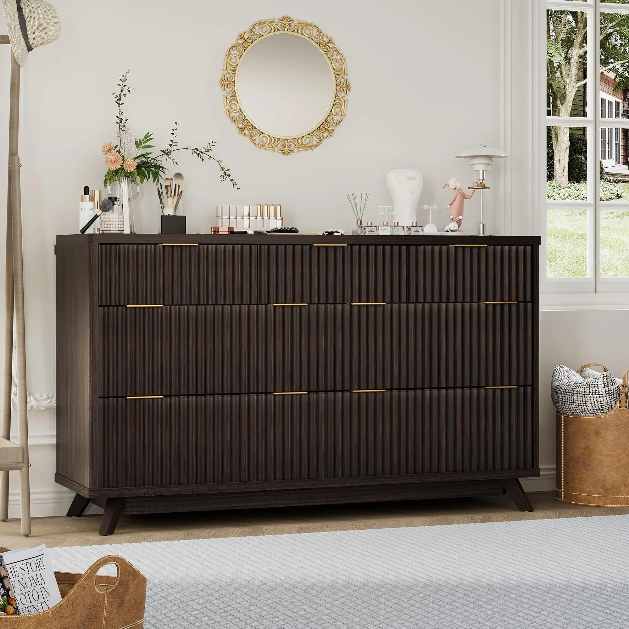 Garvee Fluted 7 Drawers Dresser for Bedroom, 54" Wide Modern Chest of Drawers, Curved Profile Design, Large Wood Storage Cabinet Organizer for Bedroom, Living Room, Hallway