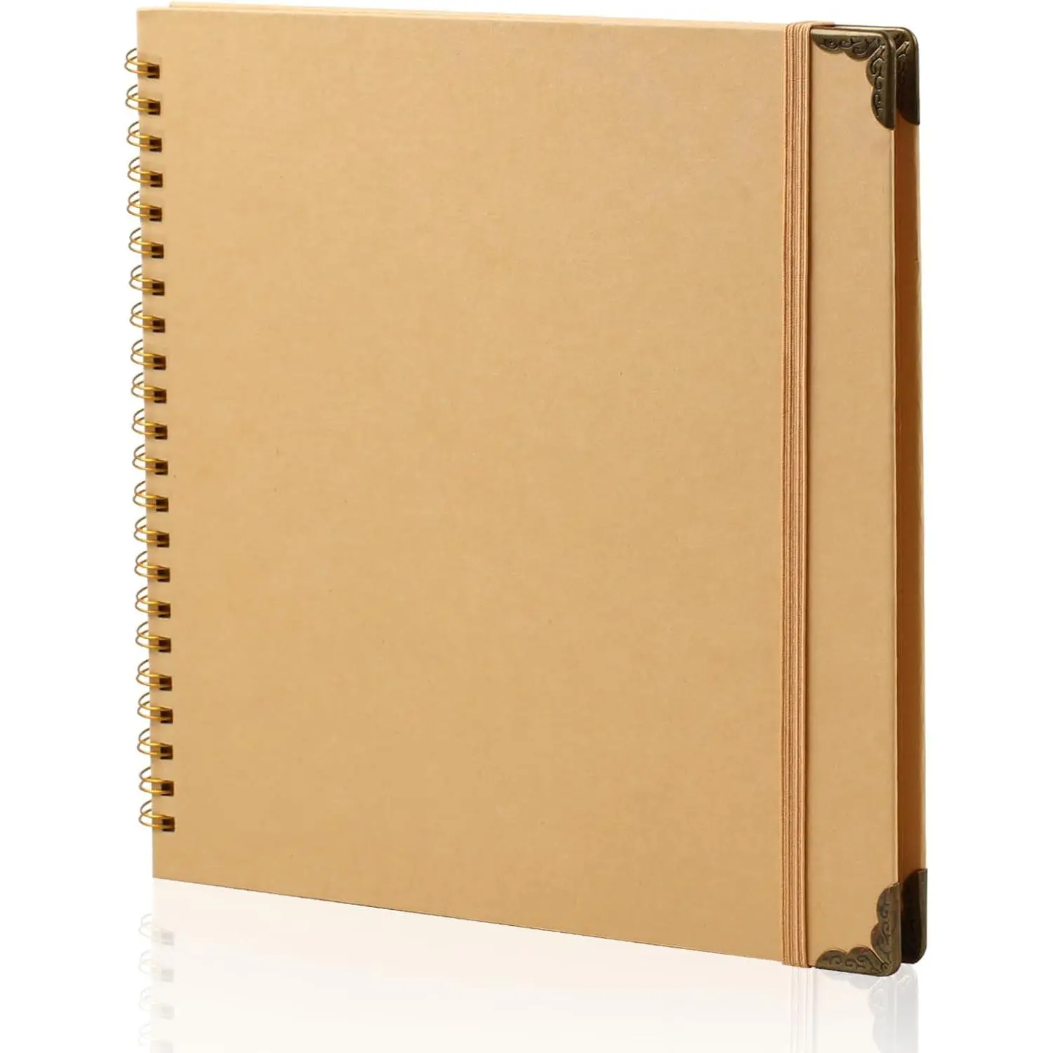Modern 8 x 8 inch Scrapbook with Elastic Cover & 360-Degree Rotation, 80 Pages Junk Journal Album for Wedding Memory Books & DIY Craft Projects (Brown)
