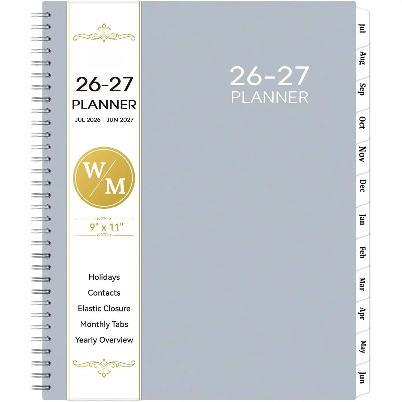 Academic 2026-27 Planner (July 2026-June 2027) - Weekly & Monthly Office Planner, 12 Monthly Tabs, Elastic Closure, Wire Binding, Paper Pages, Note Section, Holidays, Yearly Overview, 9" x 11" Office Stationery Organiser