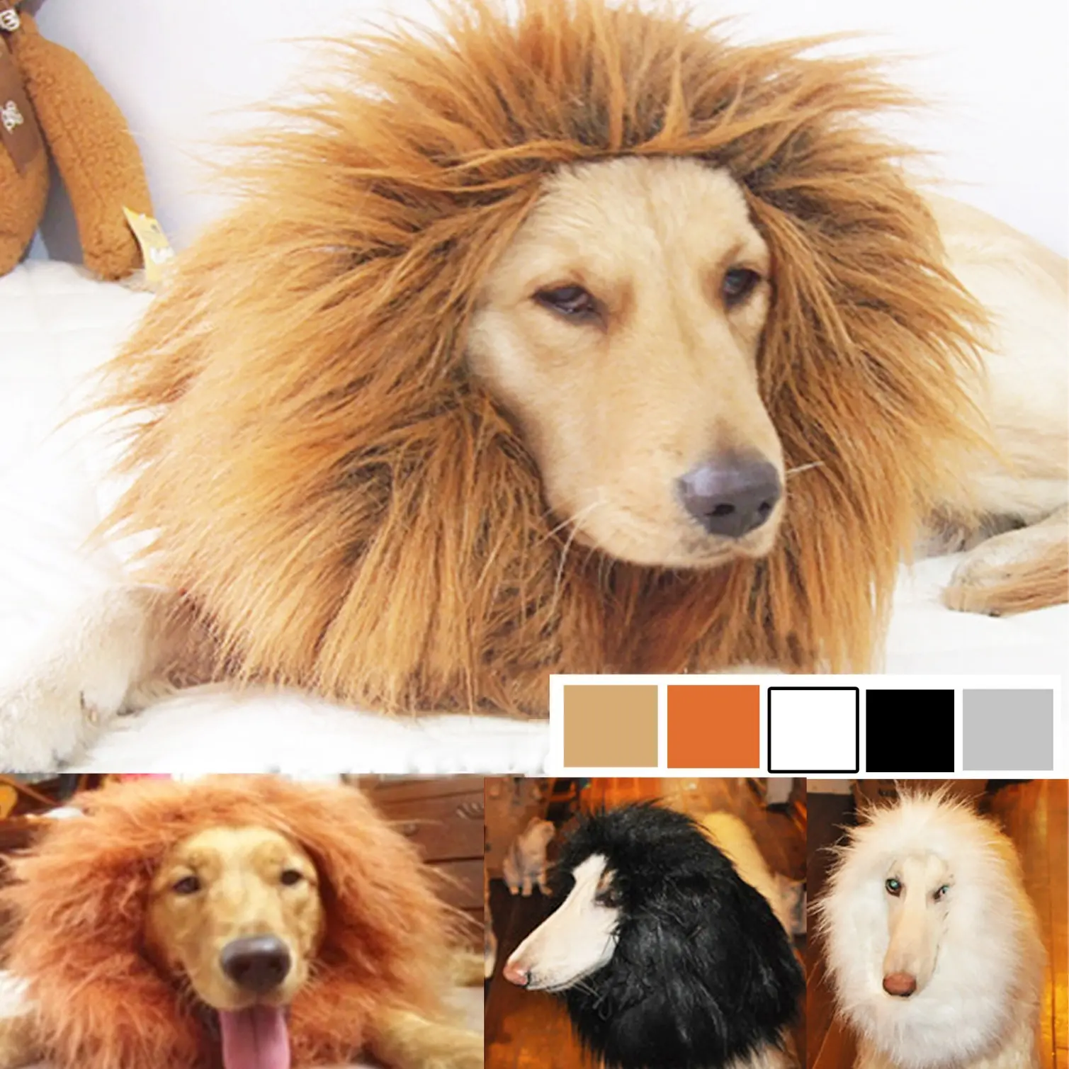 Jungle King Lion Wig Pet Head Hood, Funny Novelty Cosplay Transformation Hat for Dogs & Cats