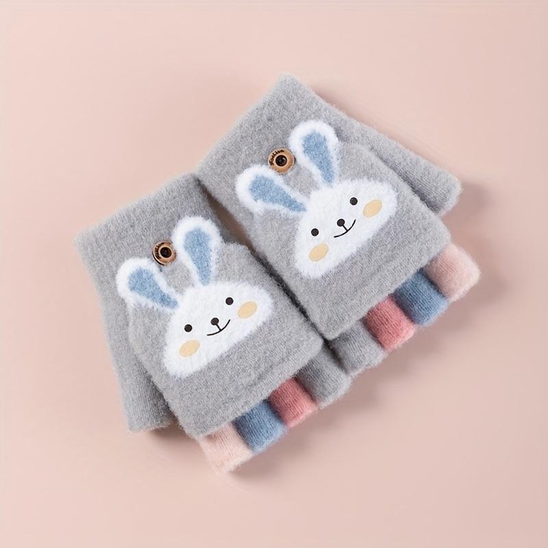 New1 Pair Fleece-Lined Cozy Design Half-Finger Flip Gloves, Warm Winter Outdoor Play and Daily Use -4 °