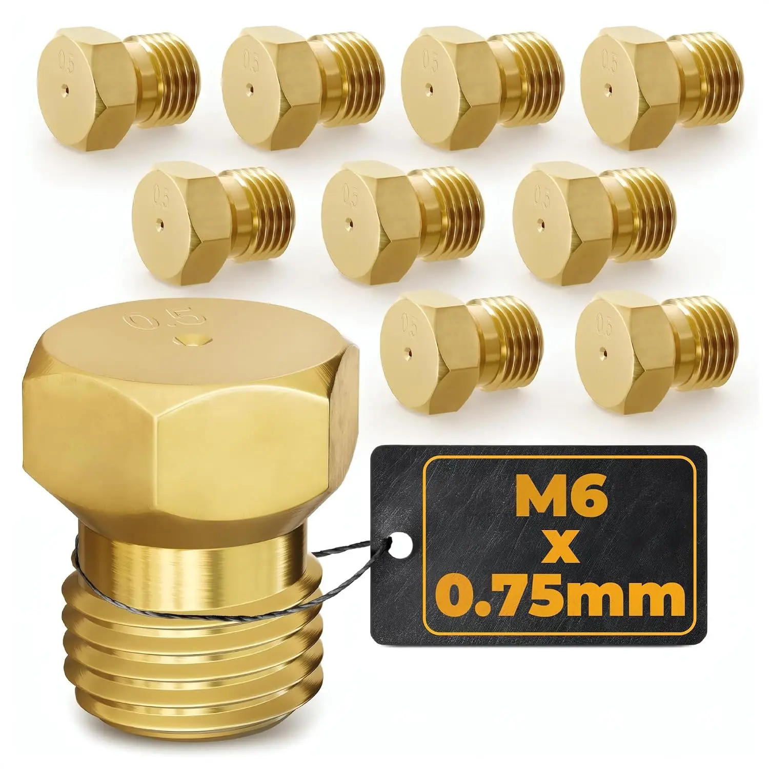 10 count  Orifice Kit - M6x0.75mm, 0.5mm=0.02"=24AWG Brass Nozzle Temperature-Resistant  to  Gas Conversion Kit for Grill - Easy Install,  Fit for Gas Stoves and Grills