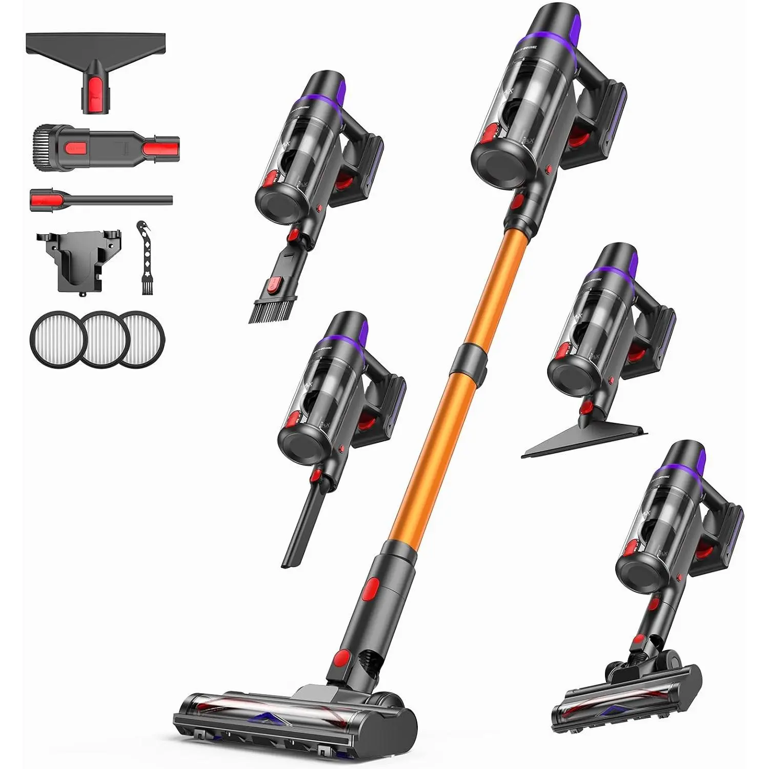 Cordless Vacuum Cleaner for , 550W 45KPa for  & Floors | 60 Min Runtime, HEPA Filter, Self-Standing Design, Anti- Brush & LED Light for Carpets and Hard Floor Cleaning
