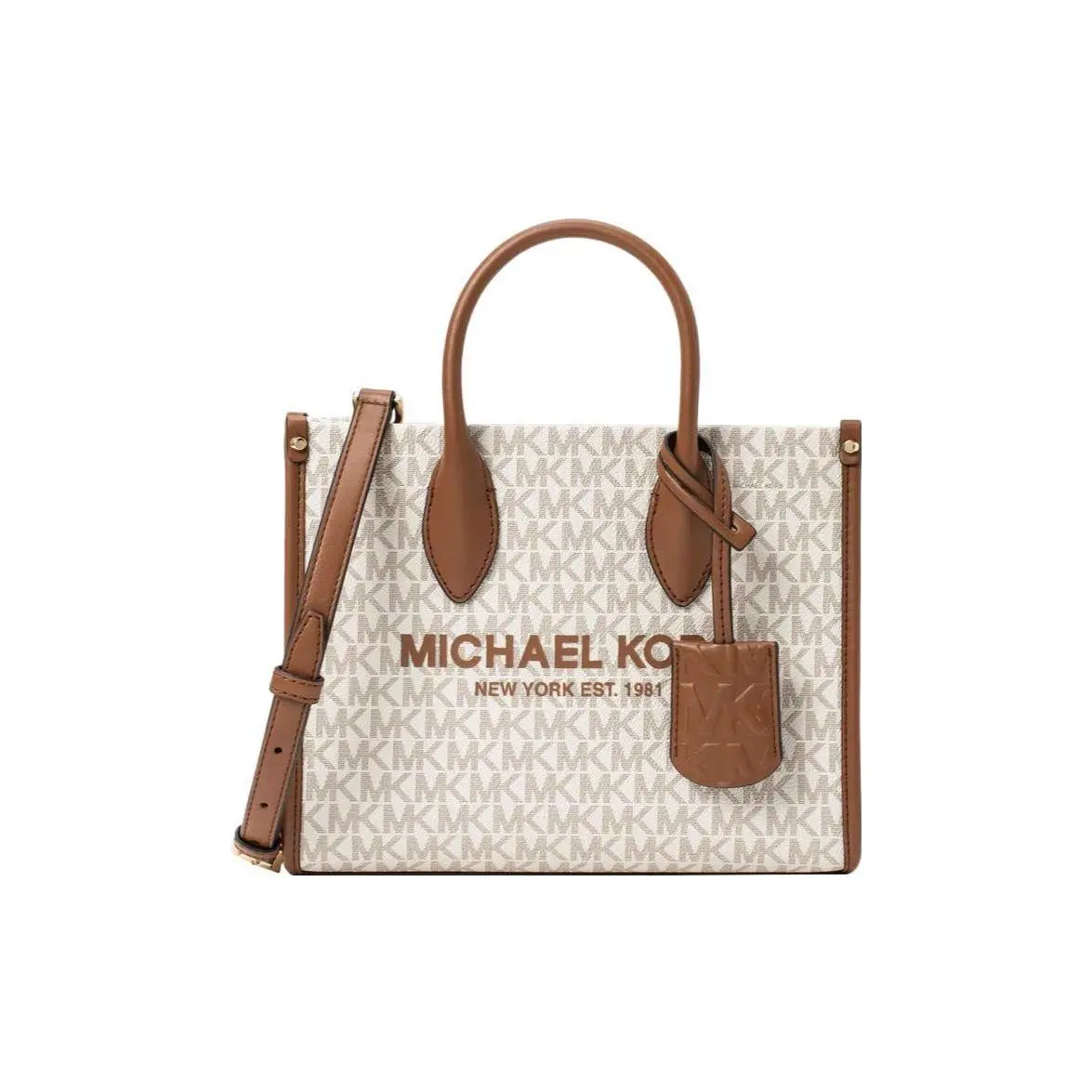 Michael Kors MK Mirella 19 Classic Logo Zip Top-Handle Crossbody Bag for Women, Coated Canvas, Vanilla