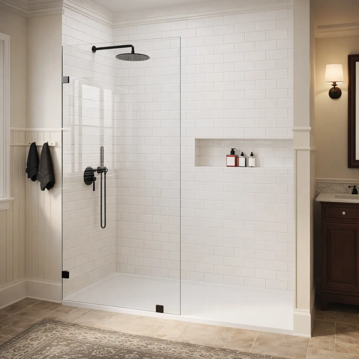 32" W *72" H Shower Glass Panel, Frameless Walk-in Fixed Glass Shower Panel with Clamps, 3/8"(10mm) Tempered Glass Shower Door
