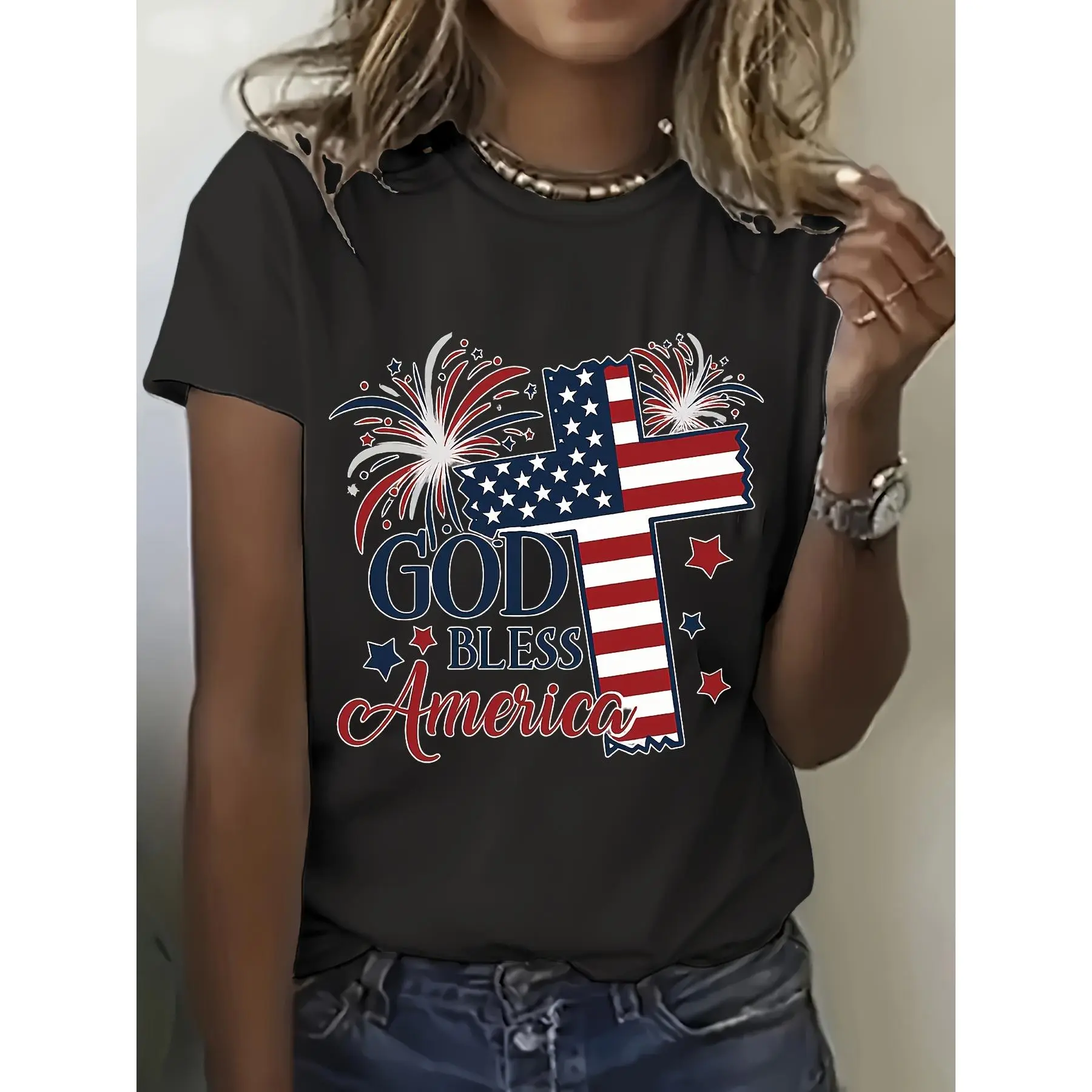 Women's Plus Size Teddy Bear Graphic Tshirt, Chic Polyester Short Sleeve Round Neck Top for Casual Summer Street Style