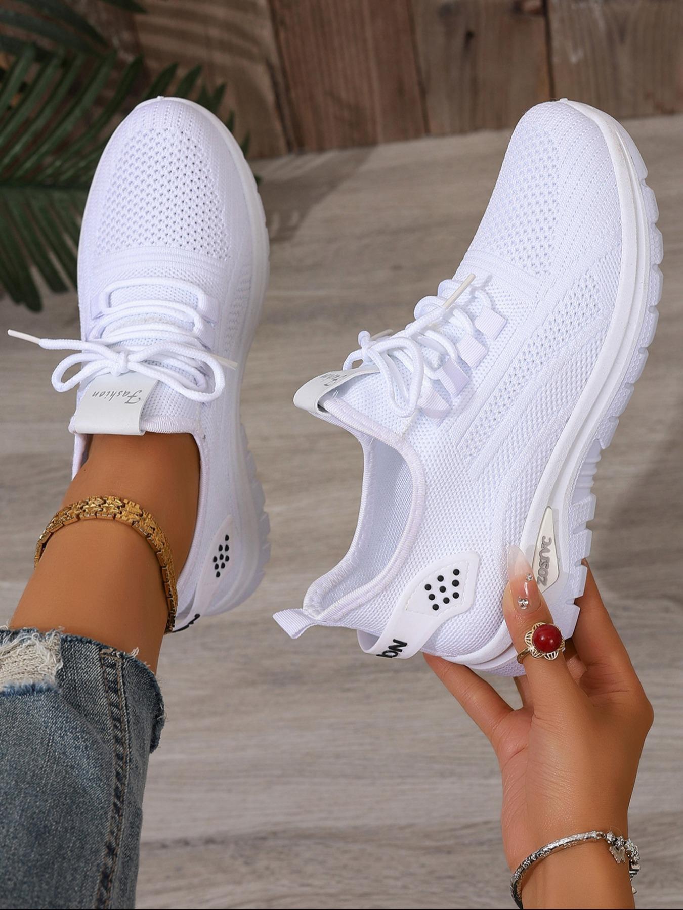 Women's Fashionable Plain Color Lace Up Low Top Sneakers, Casual Comfortable Breathable Sporty Running Shoes, All-match Basic Shoes for Daily Wear