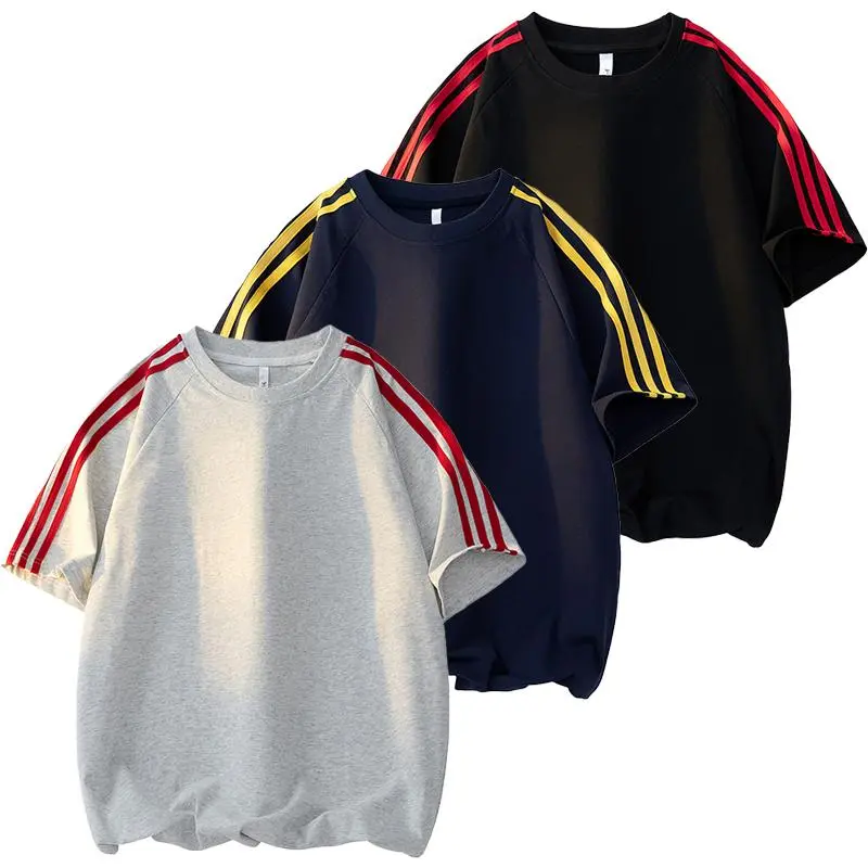Men's Retro Striped Cotton Fashion T-Shirt - Loose-Fit Round Neck, Breathable Casual Summer Striped Shirt for Couples, Mens Tops Clothing