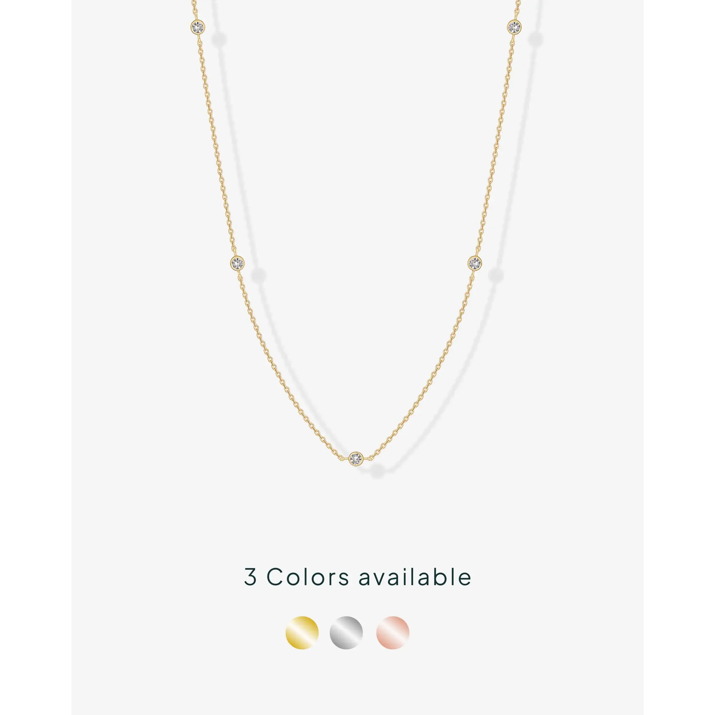 14K Gold Plated Station Necklace for Women - Dainty Choker Simulated Diamond Necklace - Lightweight Womens CZ Chain Necklace silver synthetic moissanite pendant necklace