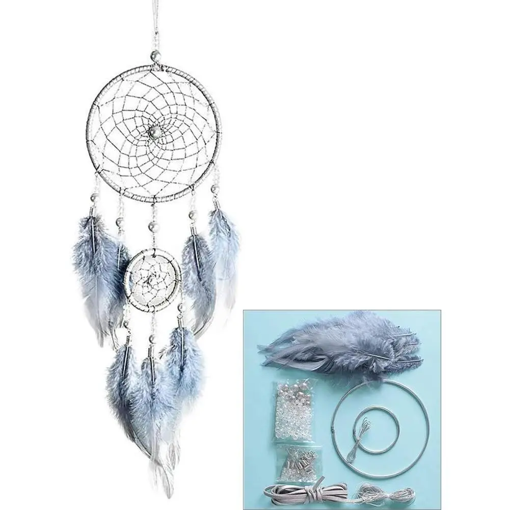 DIY Macrame Dream Catcher Making Kit, Handmade Craft Supplies for Kids Bedroom Wall Decor Nursery Baby Room Hanging Ornaments Wedding Party Decor Creative Handmade Gift (Grey)