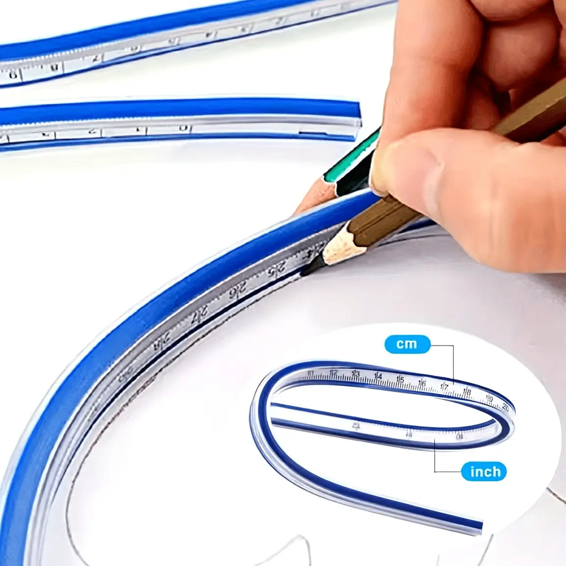 Dual Scale Flexible Ruler (cm/inch) & Elastic Curve Edge, Multi-Functional Plastic Tool for Drawing, Design, Crafts, Durable Portable Measurement, Portable Measuring Tool