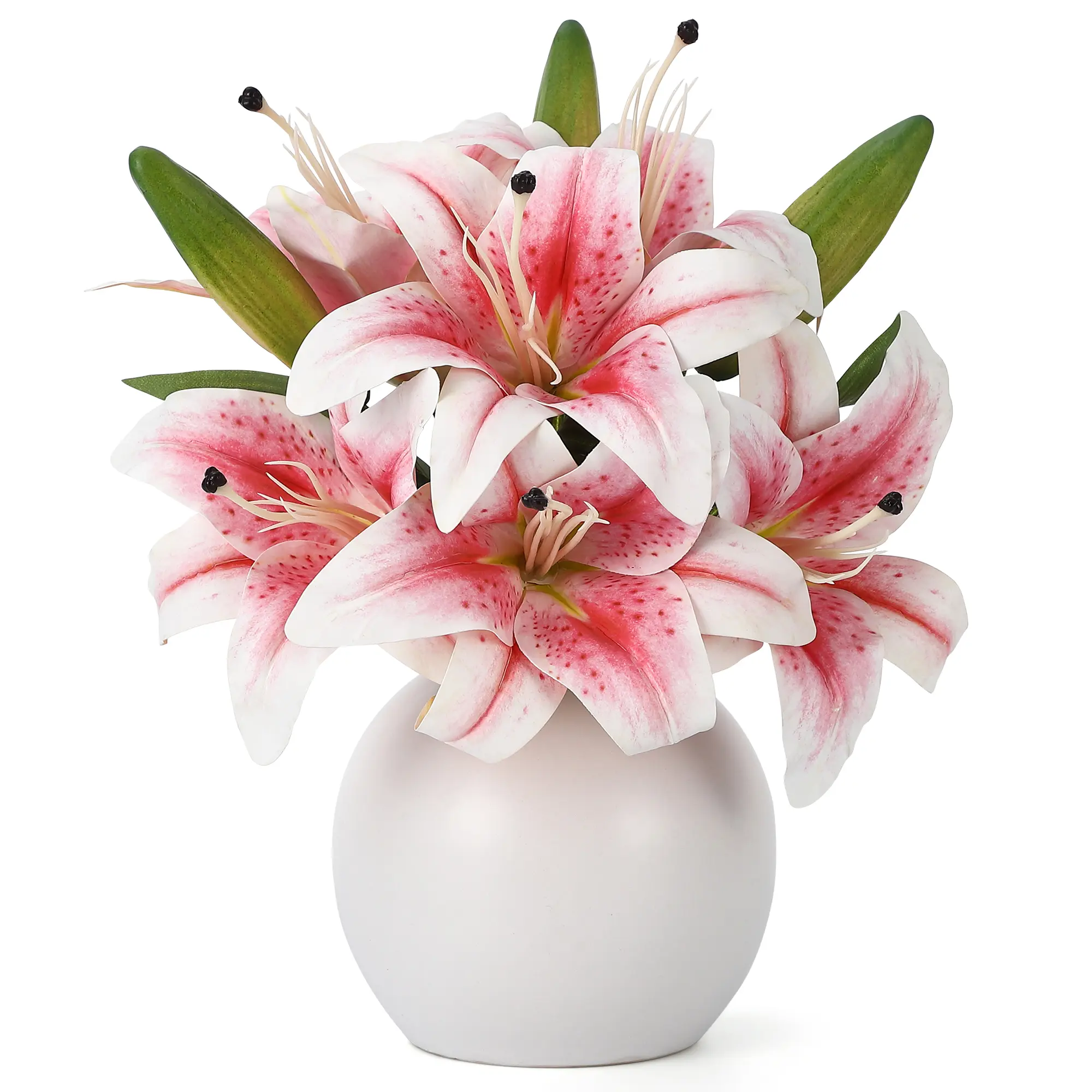 Realistic Artificial Lilies Flowers Bouquet - 6 Lifelike Heads - Faux Floral Arrangement for Home Decor- Pink