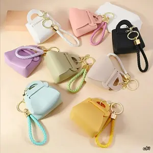 8Pcs Cute Mini Handbag Keychain Surprise Set, Random Color Faux Leather Purse Charm with Gold Hardware, Ideal for Gift-Giving & Daily Bag Decor