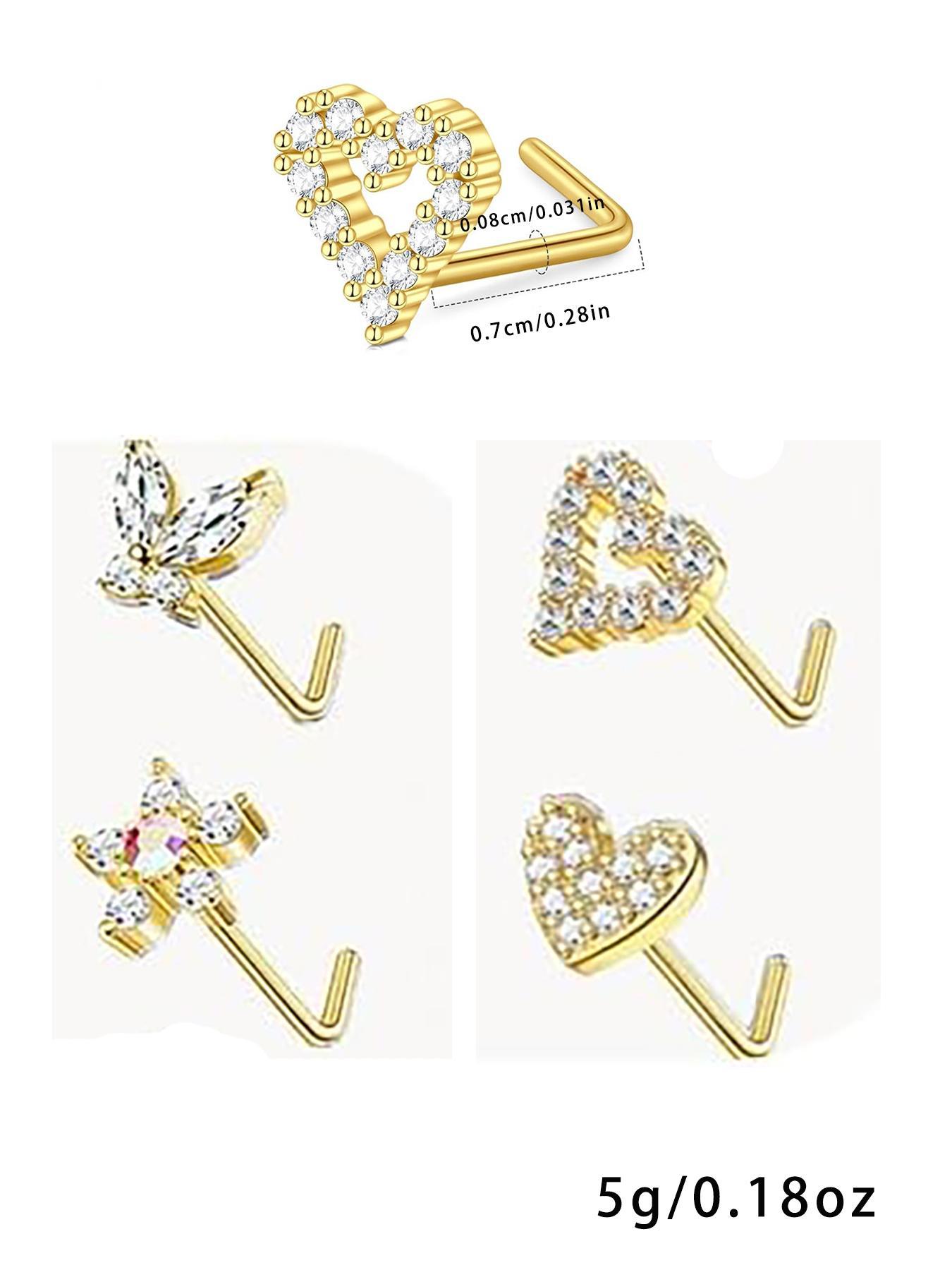 Fashionable Nose Rings, L Shaped Nose Studs, Dangle Nose Studs, Stainless Steel Nose Rings, Nose Cuff, Body Piercing Jewelry for Women & Men, Double Nose Pierced Jewelry